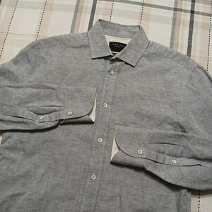 rag&bone Gray Linen Blend Long Sleeve Button Shirt Fit 1 / 14.5" Portugal‎ Made